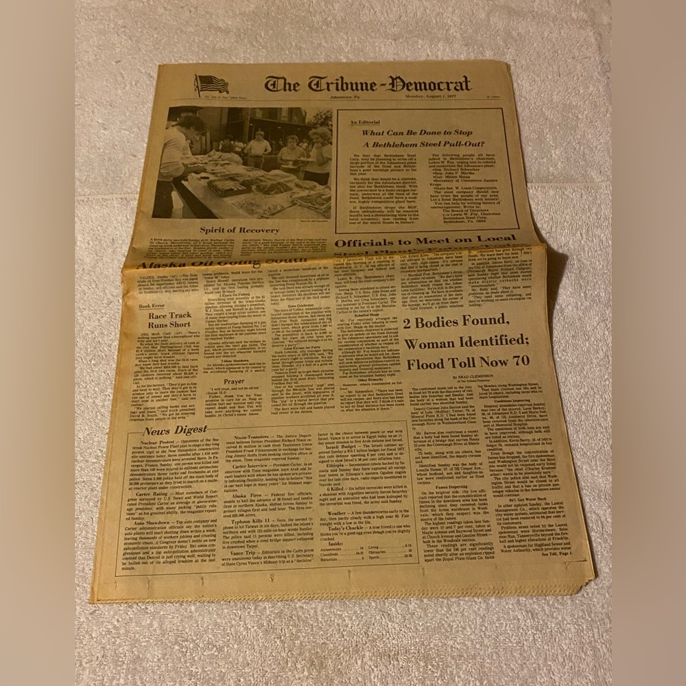 Tribune-Democrat The Great Flood of 1977 Newspaper August 1 1977